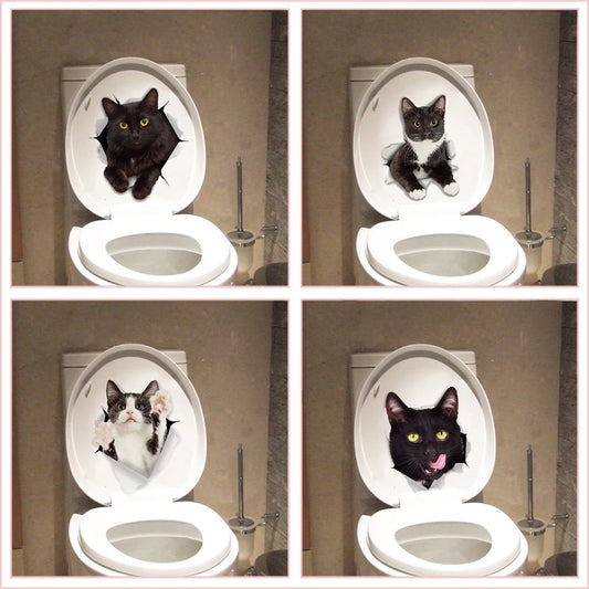 3d Hole Funny Cat Dog Toilet Stickers