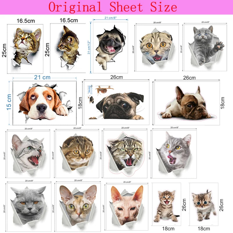 3d Hole Funny Cat Dog Toilet Stickers