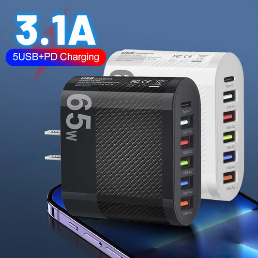3.1A 5Ports USB Charger PD Charging Adapter Wall Charger