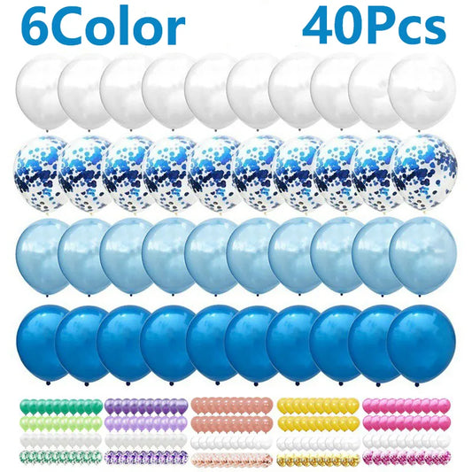 40Pcs Set 12inch Mix Blue Rose Gold Confetti Latex Balloon