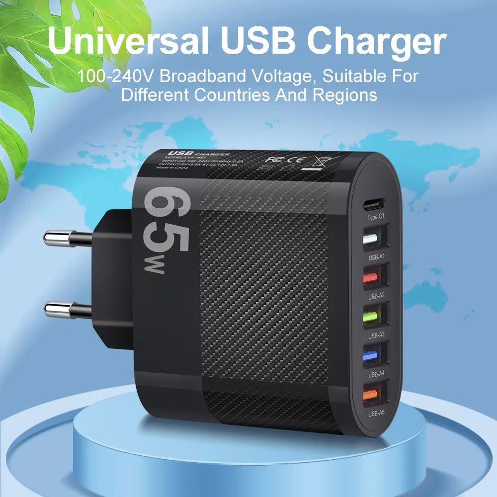 3.1A 5Ports USB Charger PD Charging Adapter Wall Charger