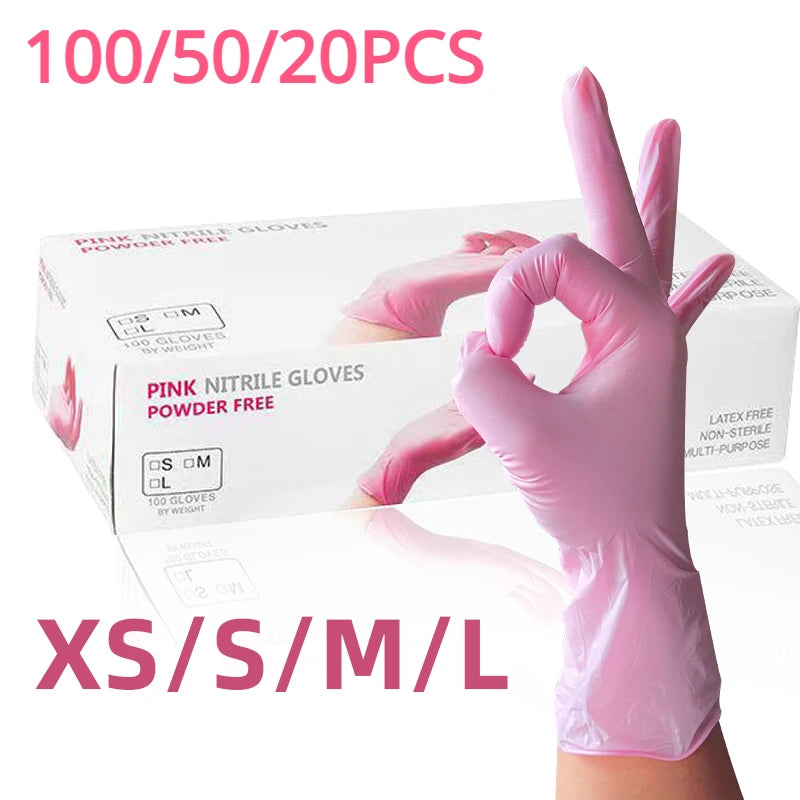 Light Pink Disposable Nitrile Gloves Waterproof Anti-static 100/50/20PCS