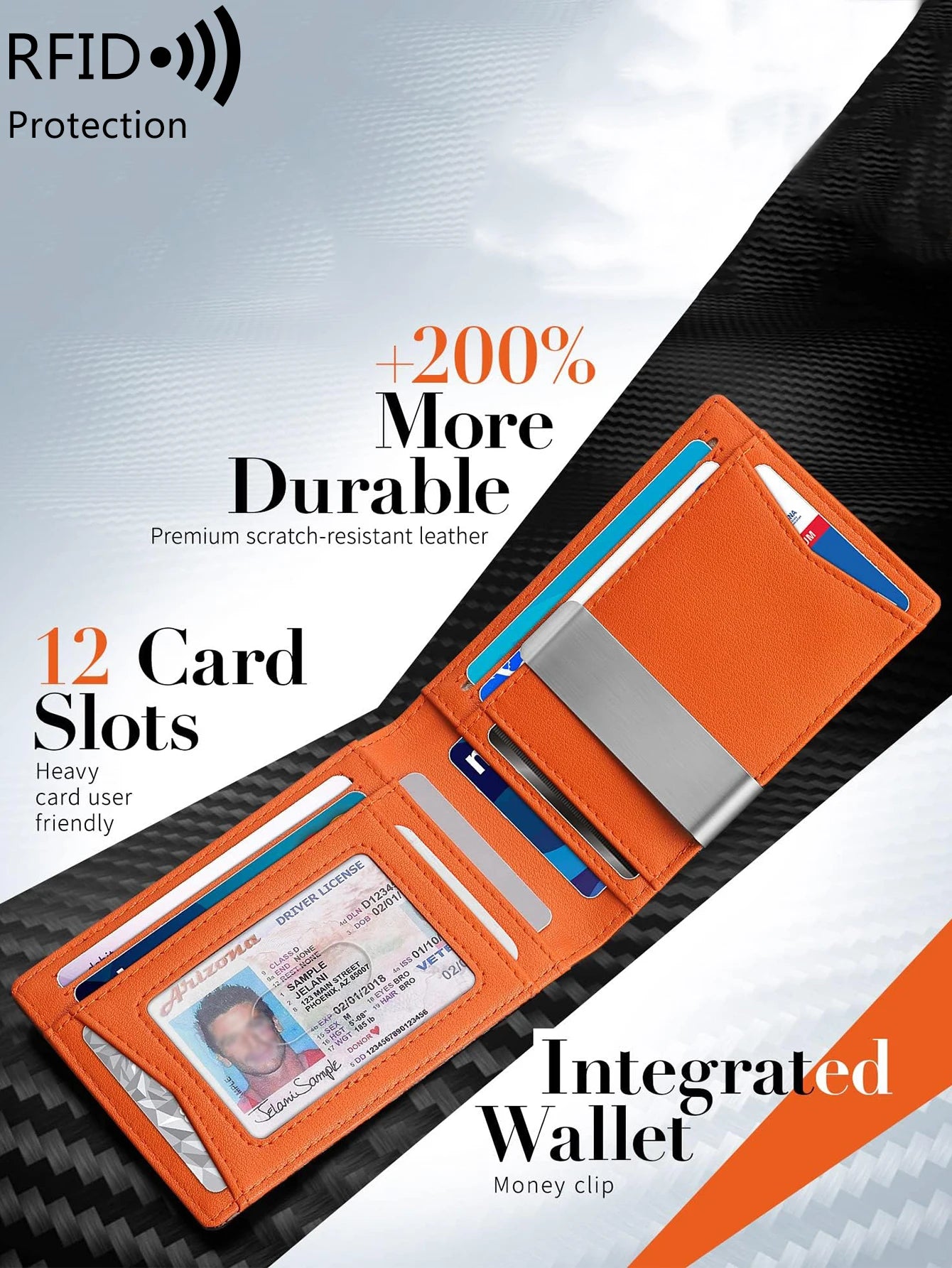 RFID blocking multi-functional ultra-thin 12-card wallet